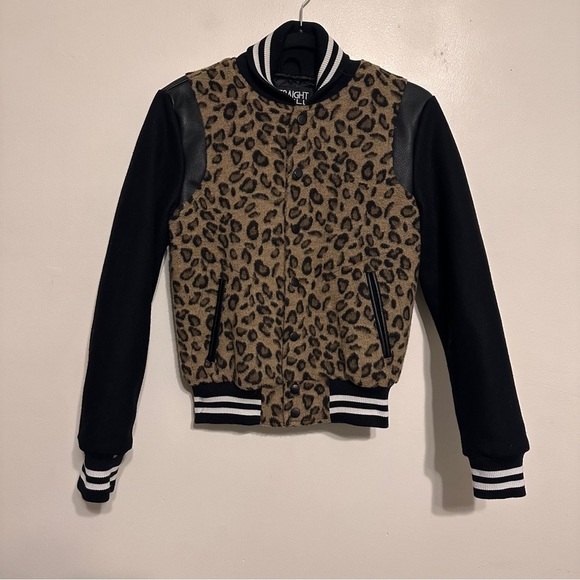 Straight To Hell Ace Leopard Bomber Varsity Jacket Wool Blend Size XS - Picture 2 of 7
